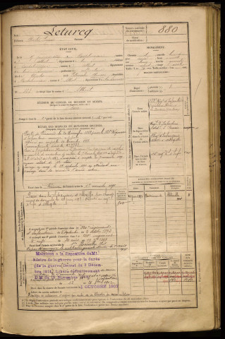 Leturcq, Charles Eugène, né le 15 janvier 1867 à Contalmaison (Somme), classe 1887, matricule n° 880, Bureau de recrutement de Péronne