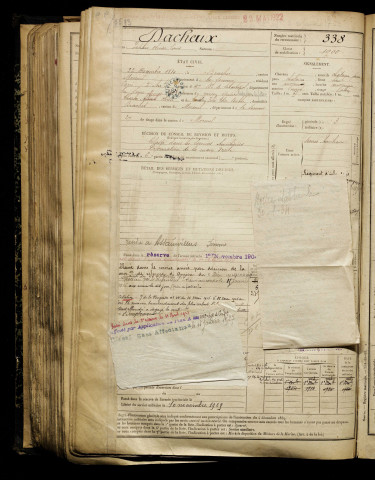 Dacheux, Zéphir Olivier Louis, né le 22 décembre 1880 à Braches (Somme), classe 1900, matricule n° 338, Bureau de recrutement de Péronne