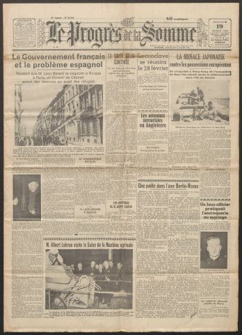 Le Progrès de la Somme, numéro 21701, 19 février 1939