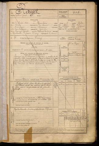 Rouget, Gustave Joseph, né le 02 août 1867 à Yvrencheux (Somme), classe 1887, matricule n° 605, Bureau de recrutement d'Abbeville