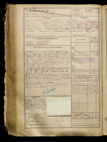 Devaux, Robert Ambroise, né le 23 octobre 1889 à Salouël (Somme), classe 1909, matricule n° 246, Bureau de recrutement d'Amiens