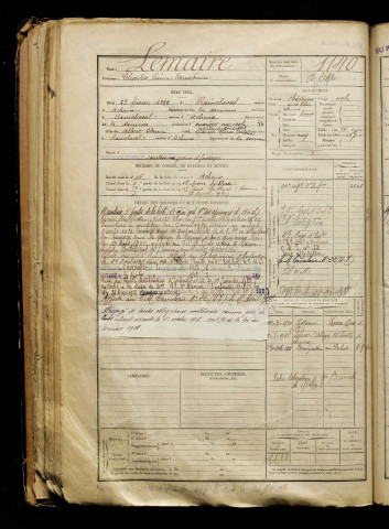 Lemaire, Charles Léonce Bernard, né le 23 février 1899 à Raincheval (Somme), classe 1919, matricule n° 1140, Bureau de recrutement d'Abbeville