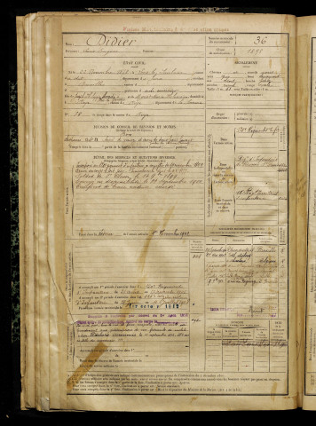 Didier, Louis Eugène, né le 22 novembre 1878 à Lons-le-Saunier (Jura), classe 1898, matricule n° 36, Bureau de recrutement de Péronne