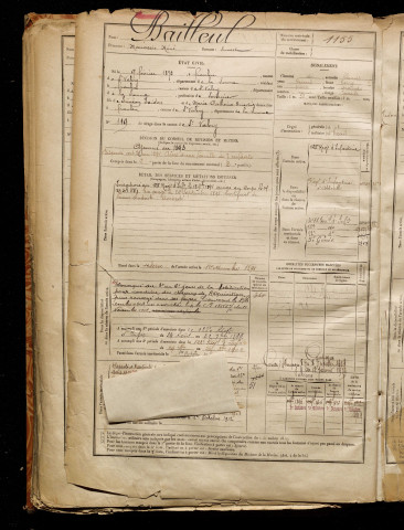 Bailleul, Manassés René, né le 09 février 1872 à Franleu (Somme), classe 1892, matricule n° 1155, Bureau de recrutement d'Abbeville