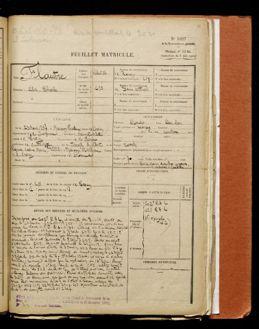 Flautre, Elie Charles, né le 23 août 1897 à Maison-Ponthieu (Somme), classe 1917, matricule n° 193, Bureau de recrutement d'Abbeville