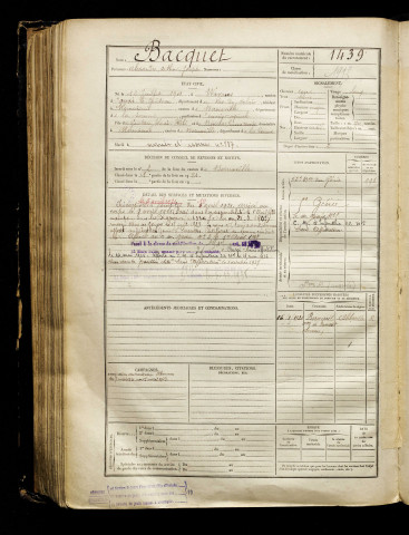 Bacquet, Alexandre Arthur Joseph, né le 12 juillet 1901 à Beauvoir-Wavans (Pas-de-Calais), classe 1921, matricule n° 1439, Bureau de recrutement d'Abbeville