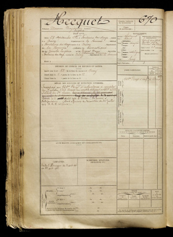 Hecquet, Maurice Benjamin Eugène, né le 23 septembre 1892 à Fontaine-sur-Maye (Somme), classe 1912, matricule n° 670, Bureau de recrutement d'Abbeville