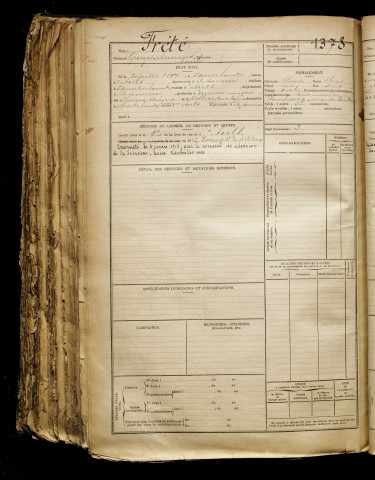 Frété, Georges Armand Emile, né le 30 juillet 1897 à Saint-Quentin-la-Motte-Croix-au-Bailly (Somme), classe 1917, matricule n° 1378, Bureau de recrutement d'Abbeville
