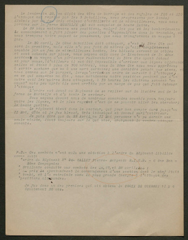 Témoignage de Callet, Pierre (Sergent) et correspondance avec Jacques Péricard