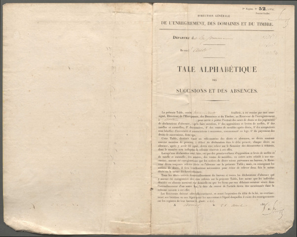 Table des successions et absences du bureau d'Ault