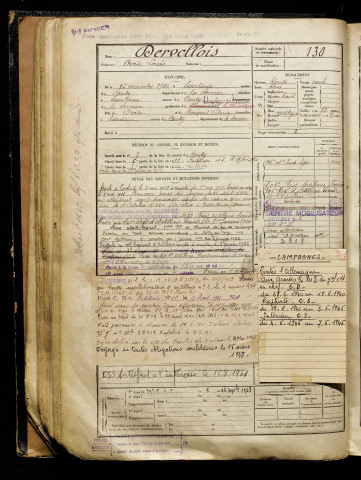 Dervellois, Ovide Louis, né le 15 novembre 1900 à Essertaux (Somme), classe 1920, matricule n° 130, Bureau de recrutement d'Amiens