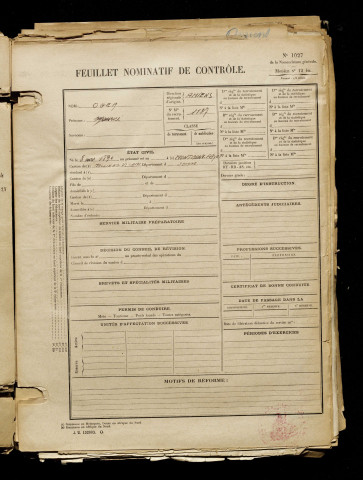 Oger, Maurice, né le 08 novembre 1890 à Montagne-Fayel (Somme), classe 1910, matricule n° 1137, Bureau de recrutement d'Amiens