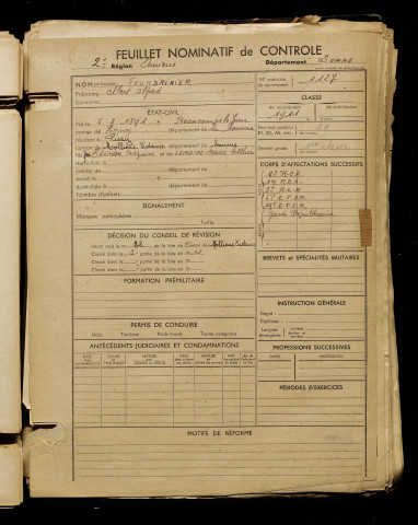 Fourdrinier, Albert Alfred, né le 05 février 1891 à Beaucamps-le-Jeune (Somme), classe 1911, matricule n° 1127, Bureau de recrutement d'Amiens