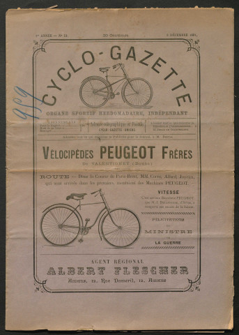 Cyclo-Gazette. Organe sportif hebdomadaire indépendant, numéro 12