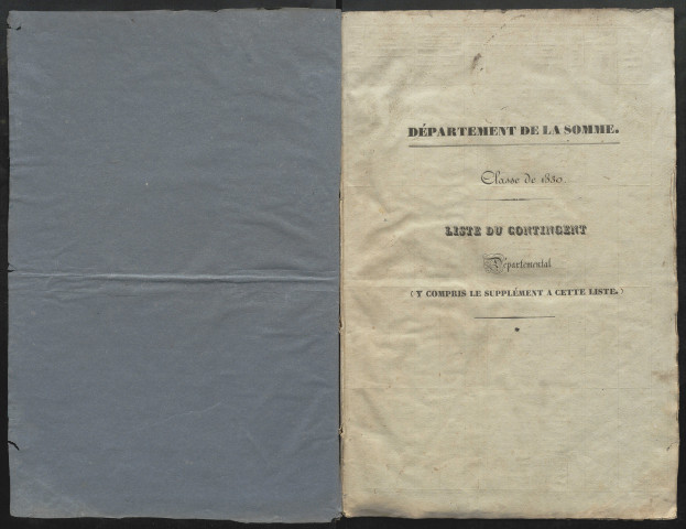 Liste du contingent départemental (numérotation continue) de l'année 1830