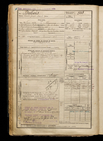Dubois, Charles Joseph David, né le 26 juin 1874 à Brimeux (Pas-de-Calais), classe 1894, matricule n° 548, Bureau de recrutement d'Amiens