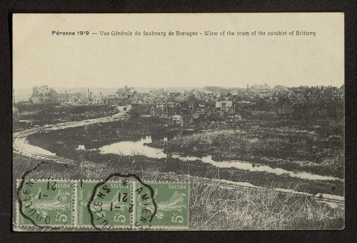 PERONNE 1919. VUE GENERALE DU FAUBOURG DE BRETAGNE. VIEW OF THE TOWN OF THE OUTSIDE OF BRITTANY