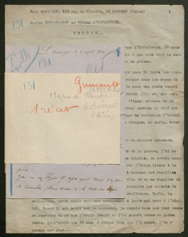 Témoignage de Guniault, Paul et correspondance avec Jacques Péricard