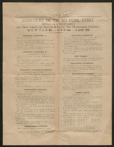 Amiens-tir, organe officiel de l'amicale des anciens sous-officiers, caporaux et soldats d'Amiens, numéro 43 (avril 1936)