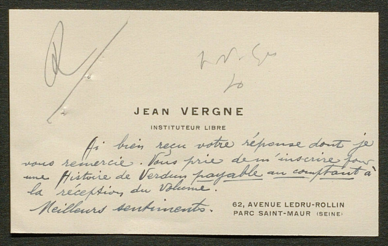 Témoignage de Vergne, Jean et correspondance avec Jacques Péricard
