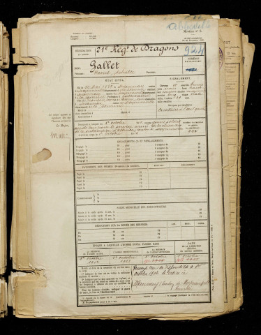 Gallet, Raoul Achille, né le 12 mai 1889 à Miannay (Somme), classe 1909, matricule n° 924, Bureau de recrutement d'Abbeville