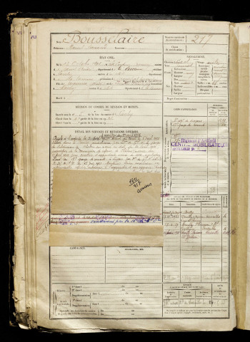 Bousselaire, Marcel Armand, né le 13 octobre 1901 à Couture-Boussey (La) (Eure), classe 1921, matricule n° 217, Bureau de recrutement d'Amiens