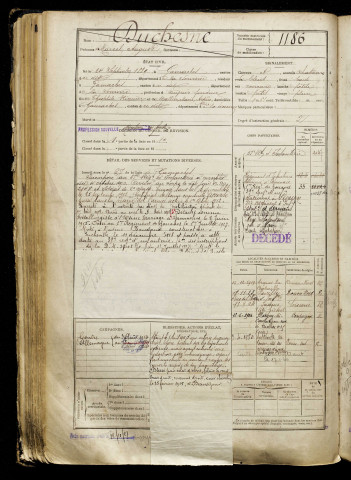 Duchesne, Marcel Auguste, né le 24 septembre 1889 à Gamaches (Somme), classe 1909, matricule n° 1186, Bureau de recrutement d'Abbeville