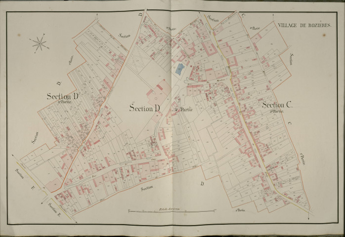 Plan du cadastre napoléonien - Rosières-en-Santerre (Rozières) : Village (Le), C2, D2 et D4