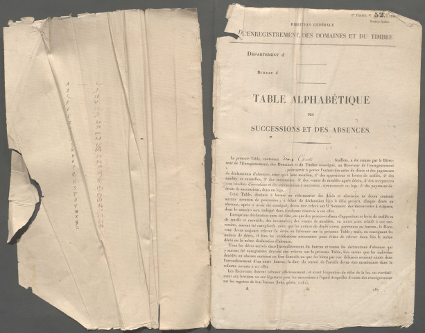 Table des successions et absences du bureau de Villers-Bocage