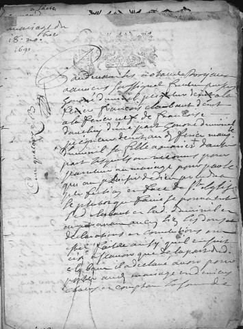 Etude de Me Louis Alavoine à Amiens (étude n°21). Minutes de l'année 1691