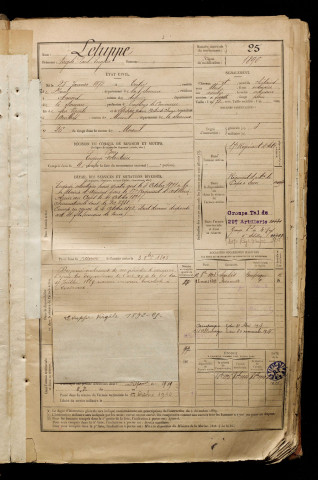 Letuppe, Virgile Paul Eugène, né le 25 janvier 1872 à Tertry (Somme), classe 1892, matricule n° 25, Bureau de recrutement de Péronne
