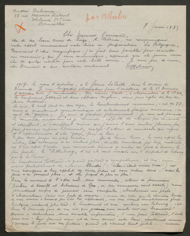 Témoignage de Delvaux, André (Brigadier -Observateur d'artillerie) et correspondance avec Jacques Péricard