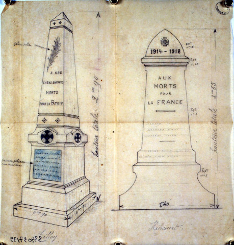 Guerre 1914-1918. Projet de monument aux morts de la commune de Tilloy-Floriville