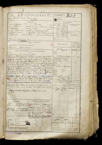 Carpentier, Achille Oscar Joseph Gaston, né le 13 janvier 1890 à Bernay-en-Ponthieu (Somme), classe 1910, matricule n° 803, Bureau de recrutement d'Abbeville