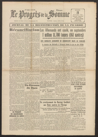 Le Progrès de la Somme, numéro 22781, 3 octobre 1942