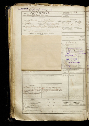 Deflandre, Antoine Arsène Alexandre Henri, né le 14 avril 1893 à Gentelles (Somme), classe 1913, matricule n° 64, Bureau de recrutement d'Amiens