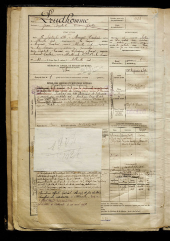 Prudhomme, Jean Baptiste, né le 16 septembre 1884 à Mareuil-Caubert (Somme), classe 1904, matricule n° 1024, Bureau de recrutement d'Abbeville