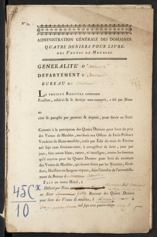 Sommier de recette de rentes et redevances domaniales de biens affermés du bureau d’Amiens pour la période 1780-1792