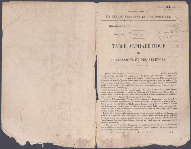 Table des successions et absences du bureau de Picquigny
