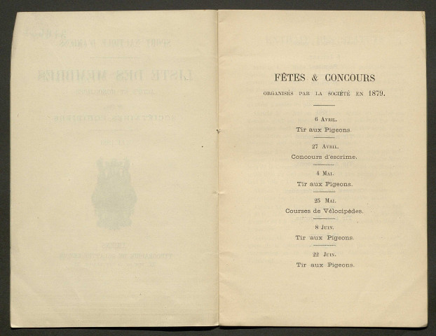 Société sport nautique d'Amiens. Liste des membres actifs et honoraires et des sociétaires-équipiers. Fêtes et concours organisés par la Société en 1879