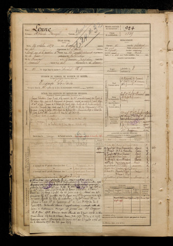 Lenne, Alphonse François, né le 24 octobre 1871 à Troyes (Aube), classe 1891, matricule n° 924, Bureau de recrutement d'Amiens