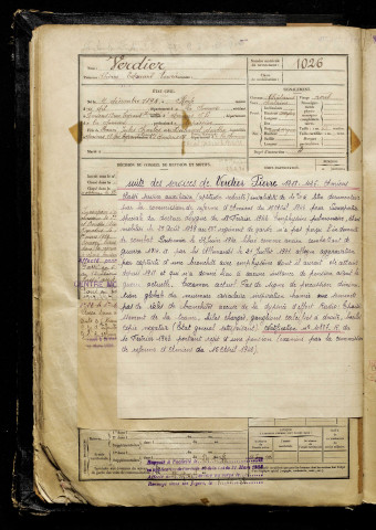 Verdier, Pierre Edouard Henri, né le 04 décembre 1898 à Roye (Somme), classe 1918, matricule n° 1026, Bureau de recrutement d'Amiens