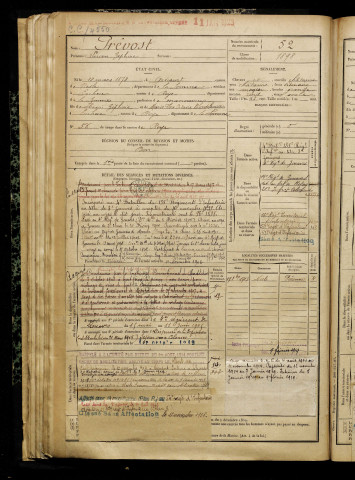 Prévost, Lucien Zéphire, né le 18 mars 1878 à Grécourt (Somme), classe 1898, matricule n° 52, Bureau de recrutement de Péronne