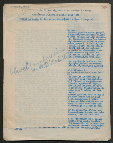 Témoignage de Clavel (Capitaine) et correspondance avec Jacques Péricard