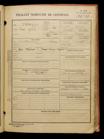 François, Arsène Gabriel, né le 08 février 1893 à Lucheux (Somme), classe 1913, matricule n° 860, Bureau de recrutement d'Abbeville