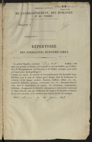 Répertoire des formalités hypothécaires, du 18/04/1894 au 01/08/1894, registre n° 366 (Abbeville)