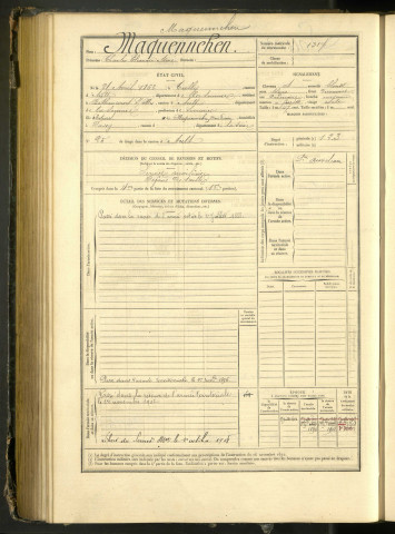 Maquennehen, Charles Eleonore Aimé, né le 25 avril 1862 à Tully (Somme, France), classe 1882, matricule n° 1317, Bureau de recrutement d'Abbeville