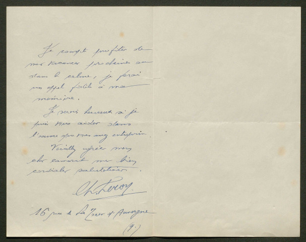 Témoignage de Leroy, Charles et correspondance avec Jacques Péricard