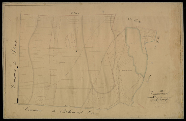 Plan du cadastre napoléonien - Vignacourt : Lalemont ; Vignes (Les), F2