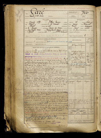 Caré, Emile Jean Baptiste Ovide, né le 18 août 1889 à Villers-Faucon (Somme), classe 1909, matricule n° 760, Bureau de recrutement de Péronne